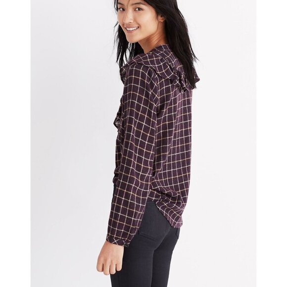 Madewell S Plaid Ruffle Front Top Window Pane - Picture 2 of 4